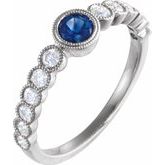 14K White Natural Blue Sapphire & 1/2 CTW Diamond Ring
