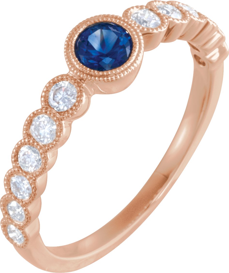 14K Rose Natural Blue Sapphire & 1/2 CTW Diamond Ring