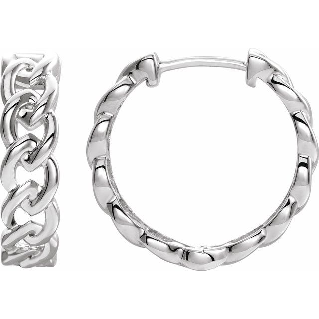 14K White 19.6 mm Chain Link Hoop Earrings