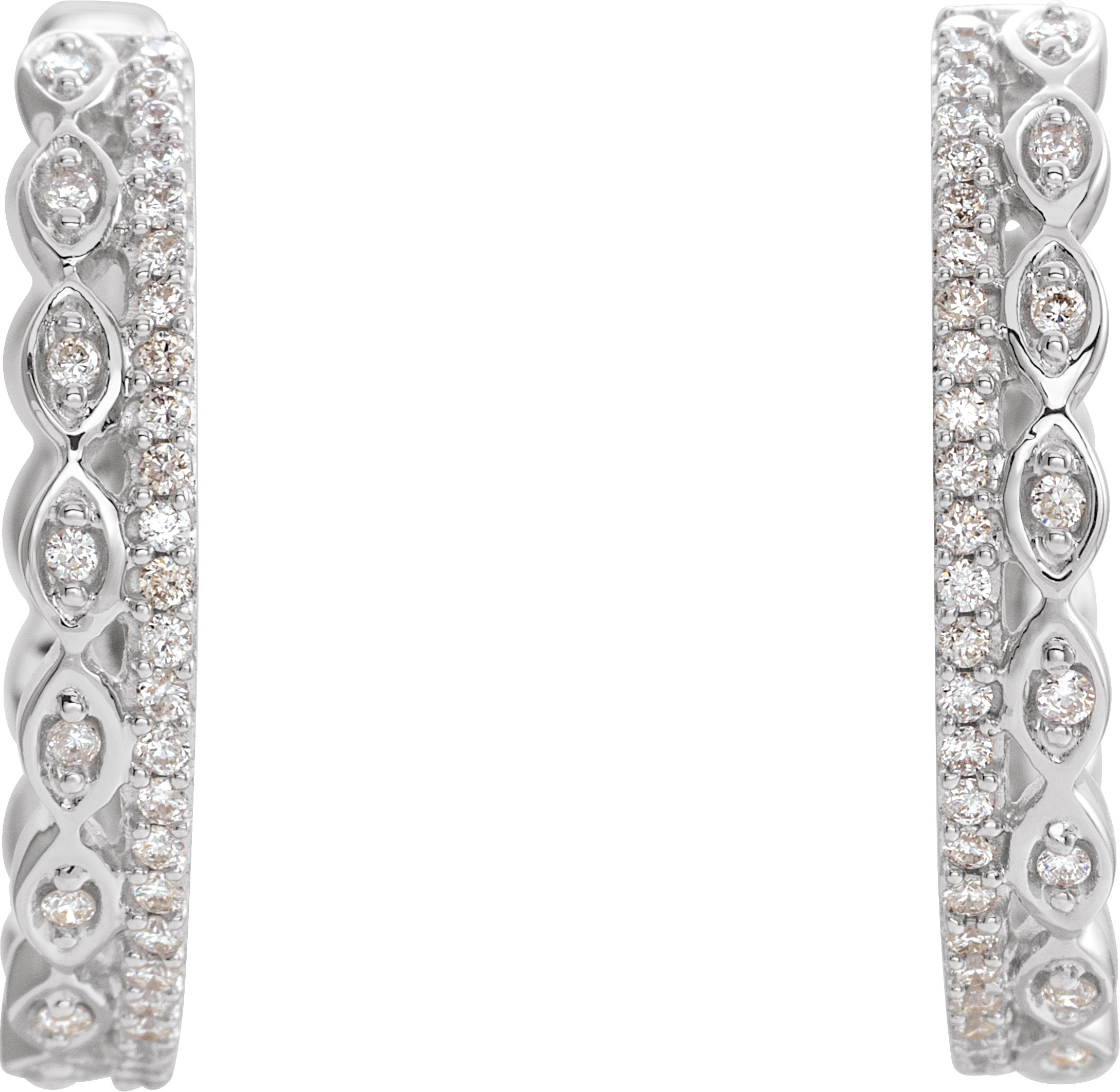 14K White 1/4 CTW Diamond Geometric Hoop Earrings