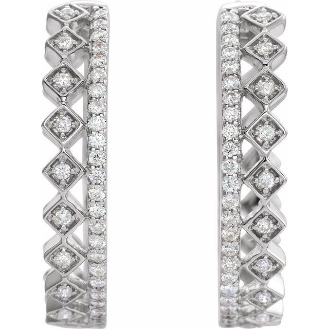 14K White 1/4 CTW Diamond Geometric Hoop Earrings