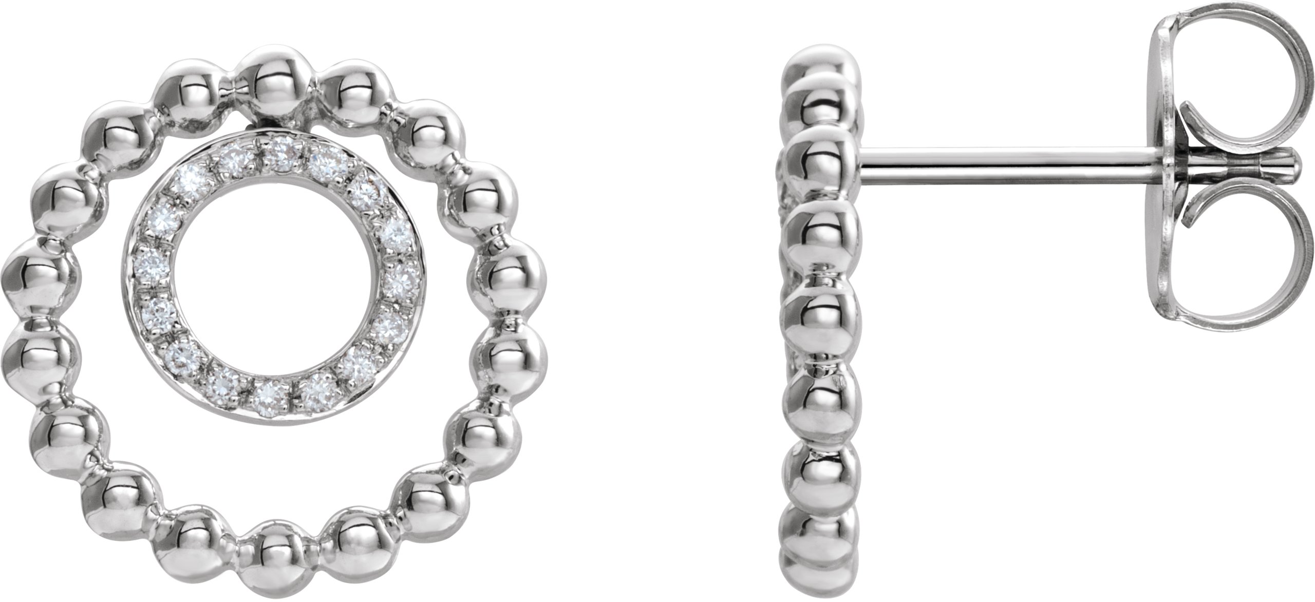 14K White  1/10 CTW Natural Diamond Beaded Circle Earrings