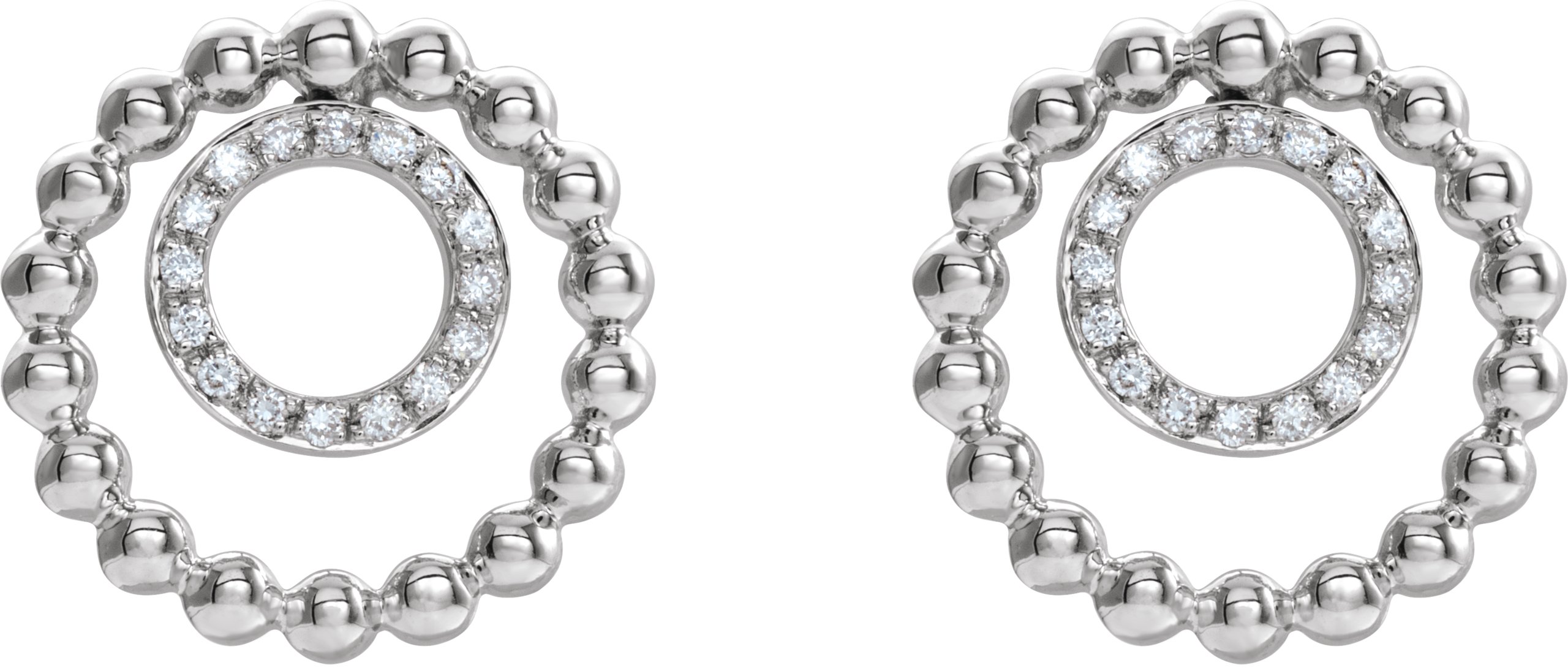 14K White  1/10 CTW Diamond Beaded Circle Earrings