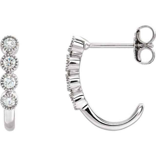 14K White 1/4 CTW Diamond J-Hoop Earrings 