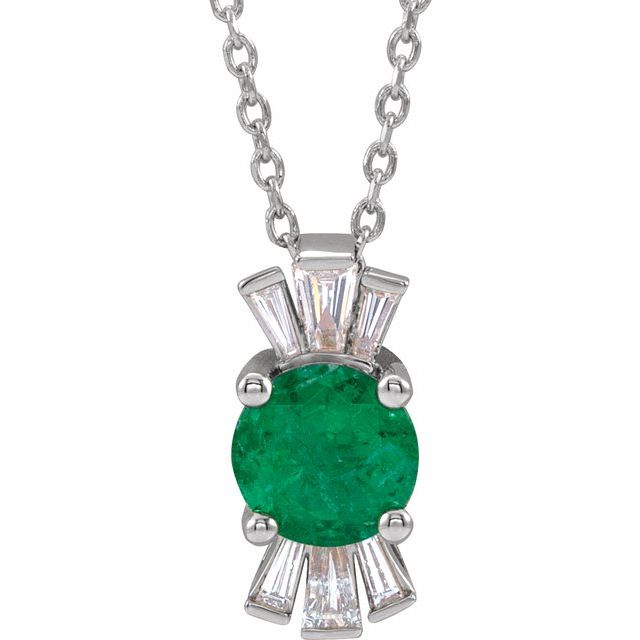 Sterling Silver Lab-Grown Emerald & 1/6 CTW Natural Diamond 16-18