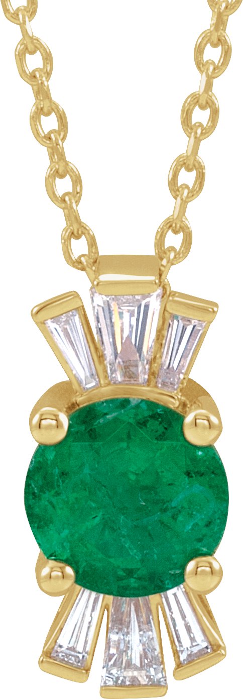14K Yellow Lab-Grown Emerald & 1/6 CTW Diamond 16-18" Necklace