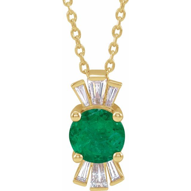 14K Yellow Lab-Grown Emerald & 1/6 CTW Natural Diamond 16-18