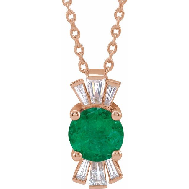 14K Rose Natural Emerald & 1/6 CTW Natural Diamond 16-18