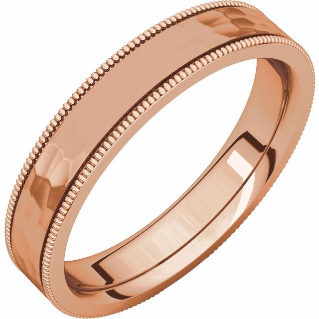 14K Rose 4 mm Flat Milgrain Band with Satin & Hammered Texture Size 7.5