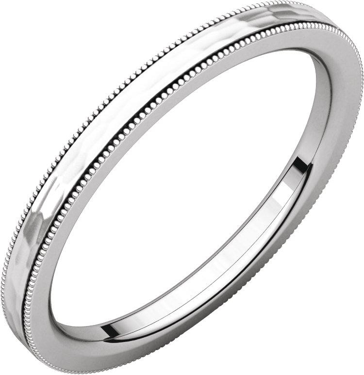 14K White 2 mm Flat Milgrain Band with Satin & Hammered Texture Size 7