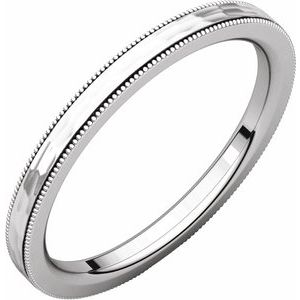 14K White 2 mm Flat Milgrain Band with Satin & Hammered Texture Size 7