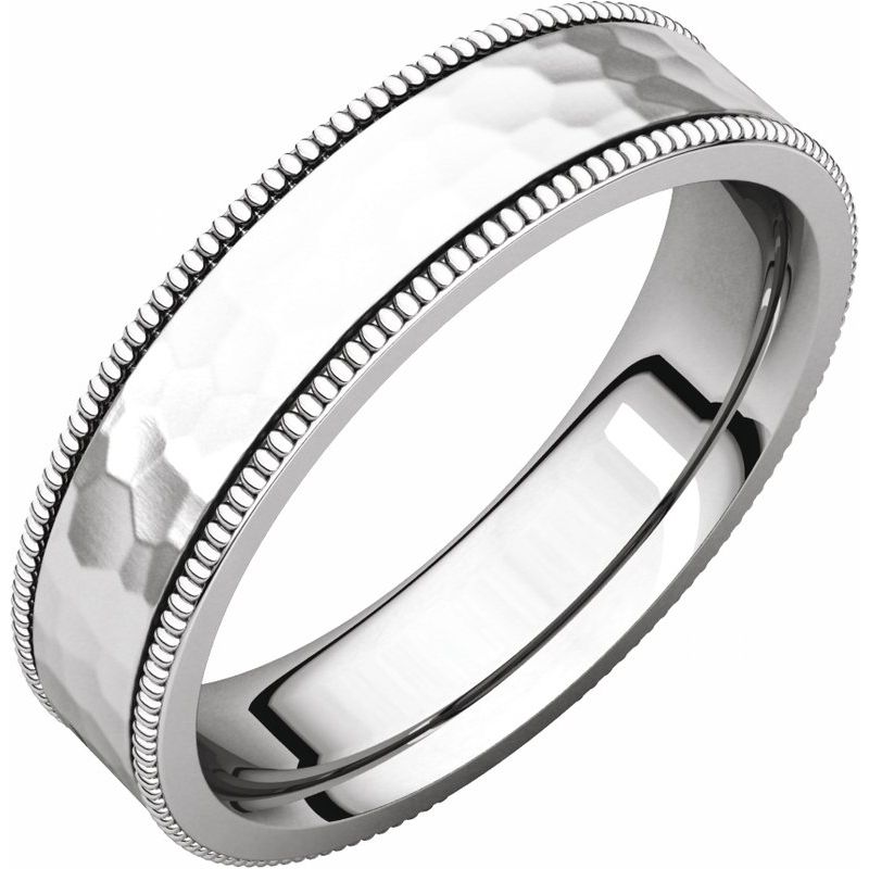Milgrain Edge Comfort-Fit Flat Band with Satin Hammer Finish