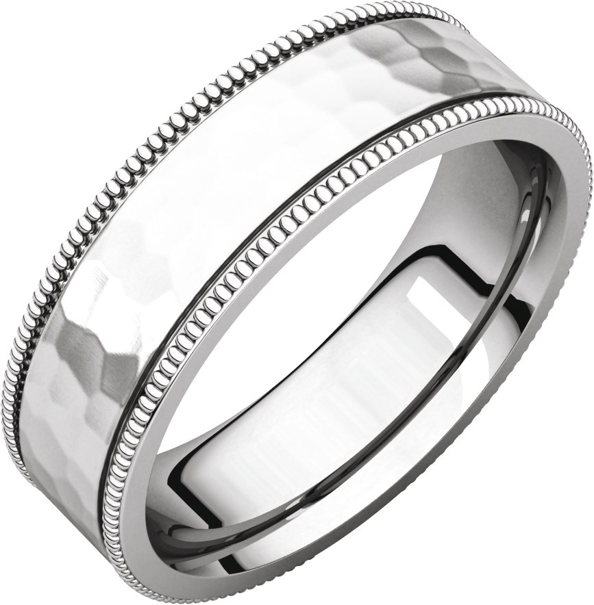 Platinum 6 mm Flat Milgrain Band with Satin & Hammered Texture Size 9