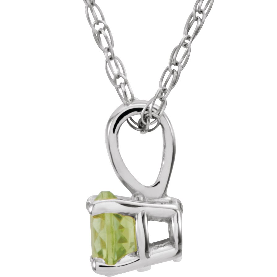 14K White 3 mm Imitation Peridot Youth Solitaire 14 Necklace