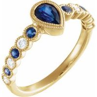 14K Yellow Natural Blue Sapphire & 1/6 CTW Diamond Ring
