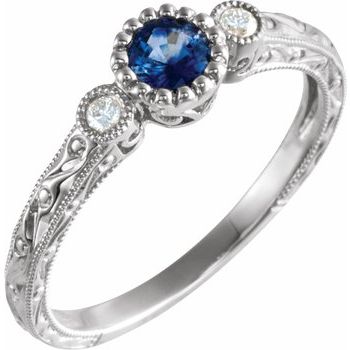 14K White Blue Sapphire and .04 CTW Diamond Ring Ref 14605041