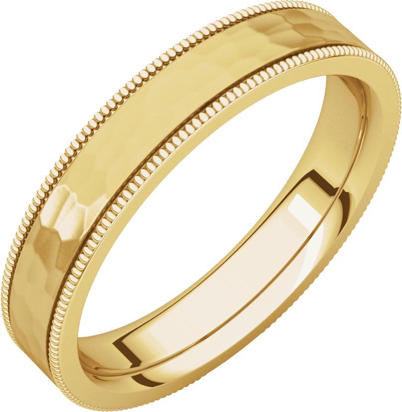 14K Yellow 4 mm Flat Milgrain Band with Satin and Hammer Finish Size 4.5 Ref 16260472