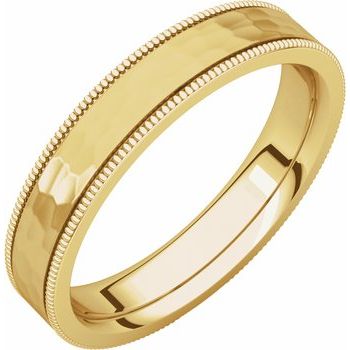 14K Yellow 4 mm Flat Milgrain Band with Satin and Hammer Finish Size 4.5 Ref 16260472