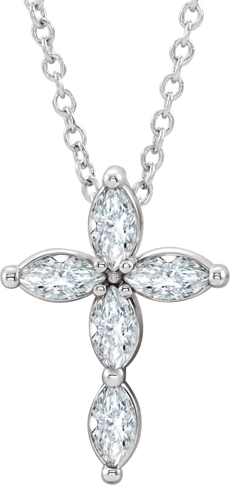 14K White 1/3 CTW Natural Diamond Cross 16-18" Necklace