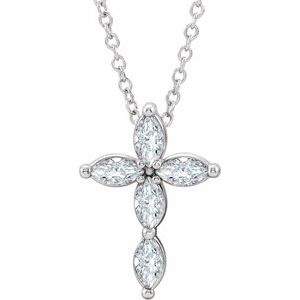 14K White 1/3 CTW Natural Diamond Cross 16-18" Necklace