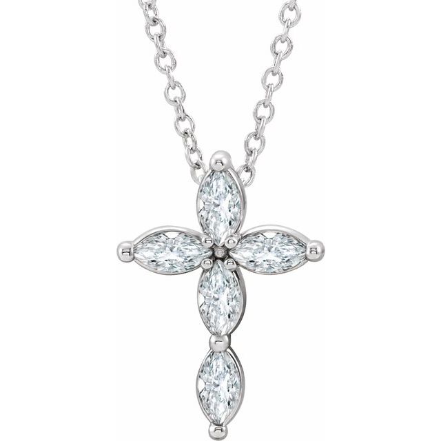 Sterling Silver 1/3 CTW Natural Diamond Cross 16-18