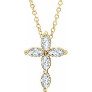 14K Yellow 1/3 CTW Diamond Cross Necklace