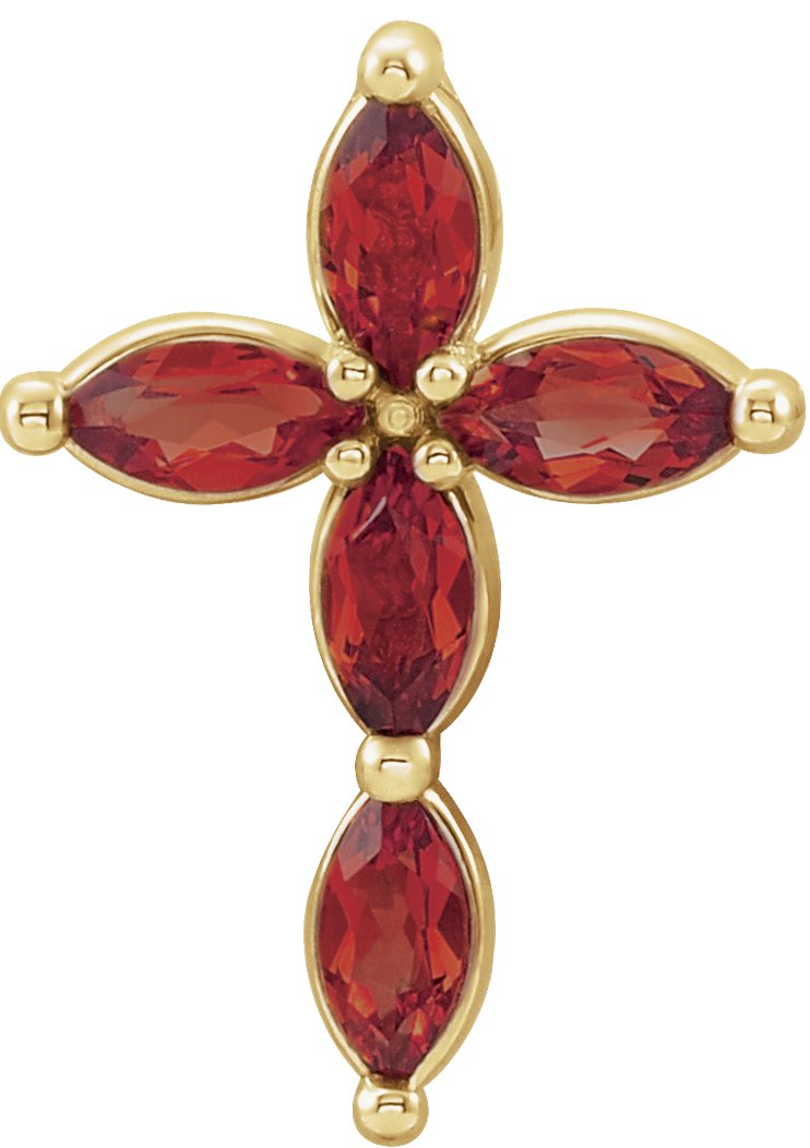 14K Yellow Natural Mozambique Garnet Cross Pendant