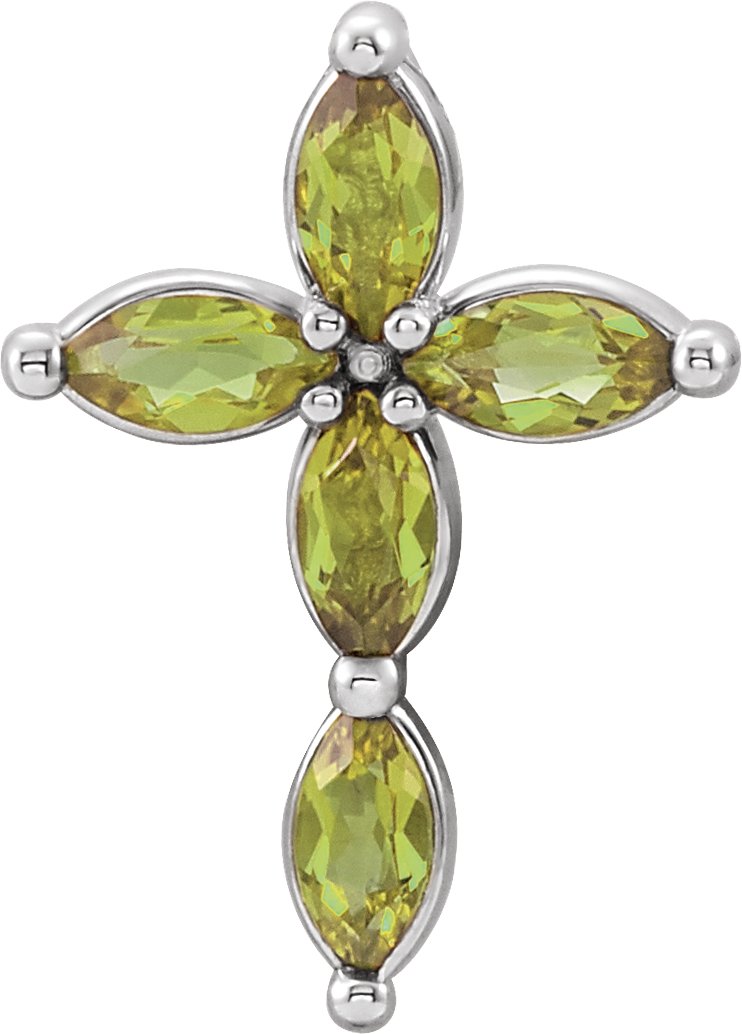 14K White Natural Peridot Cross Pendant