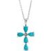 Sterling Silver Natural Turquoise Cabochon Cross 16-18