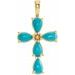14K Yellow Natural Blue Turquoise Cabochon Cross Pendant