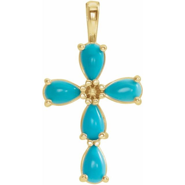 14K Yellow Natural Turquoise Cabochon Cross Pendant