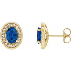 14K Yellow 7x5 mm Natural Blue Sapphire & 1/5 CTW Natural Diamond Halo-Style Earrings