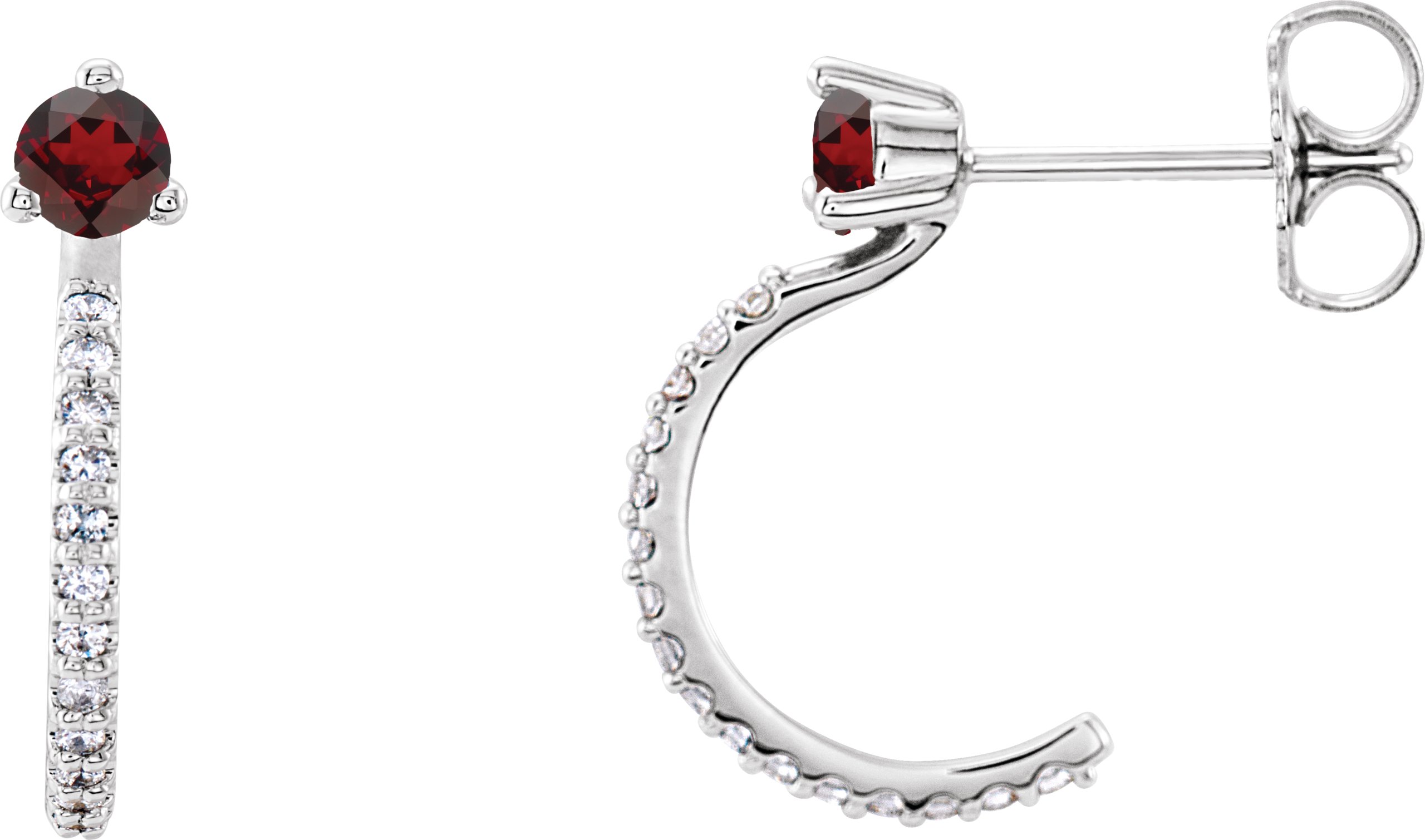 14K White Mozambique Garnet and .17 CTW Diamond Hoop Earrings Ref 14010646