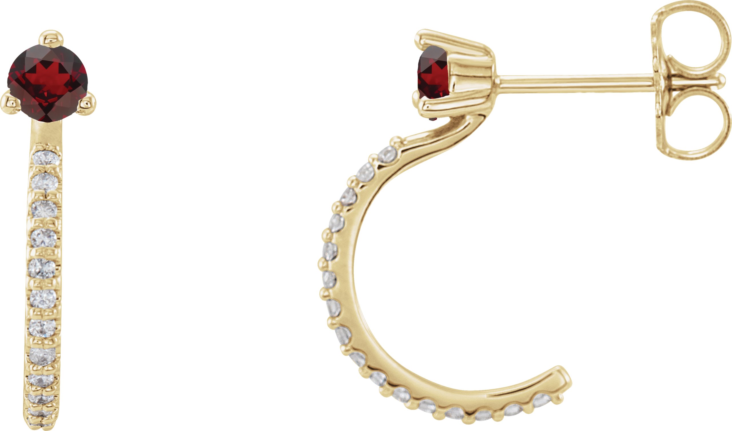 14K Yellow Mozambique Garnet and .17 CTW Diamond Hoop Earrings Ref 14010647