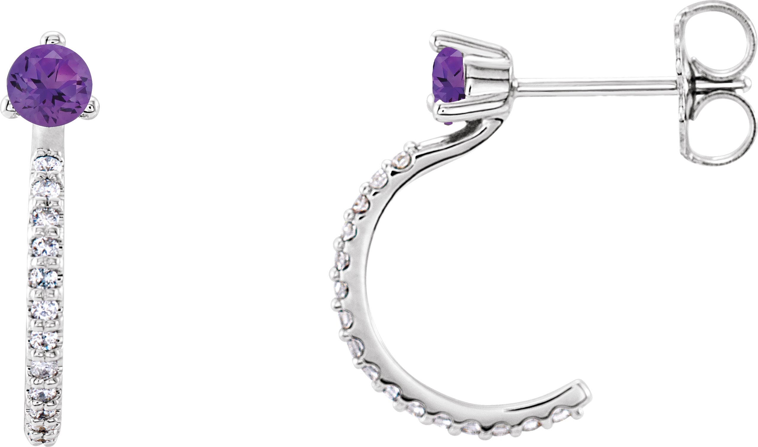 14K White Amethyst and .17 CTW Diamond Hoop Earrings Ref 14010651