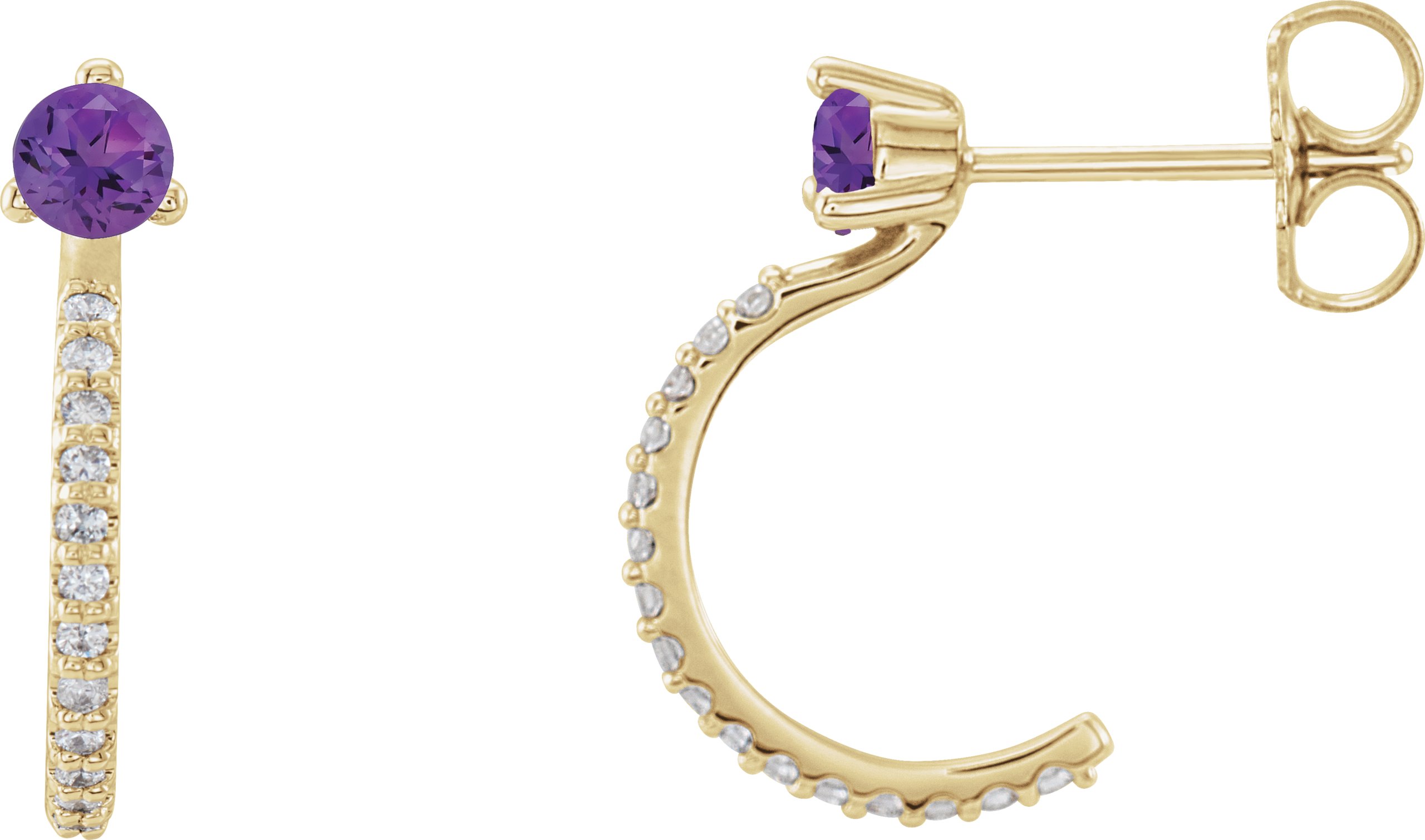 14K Yellow Amethyst and .17 CTW Diamond Hoop Earrings Ref 14010652