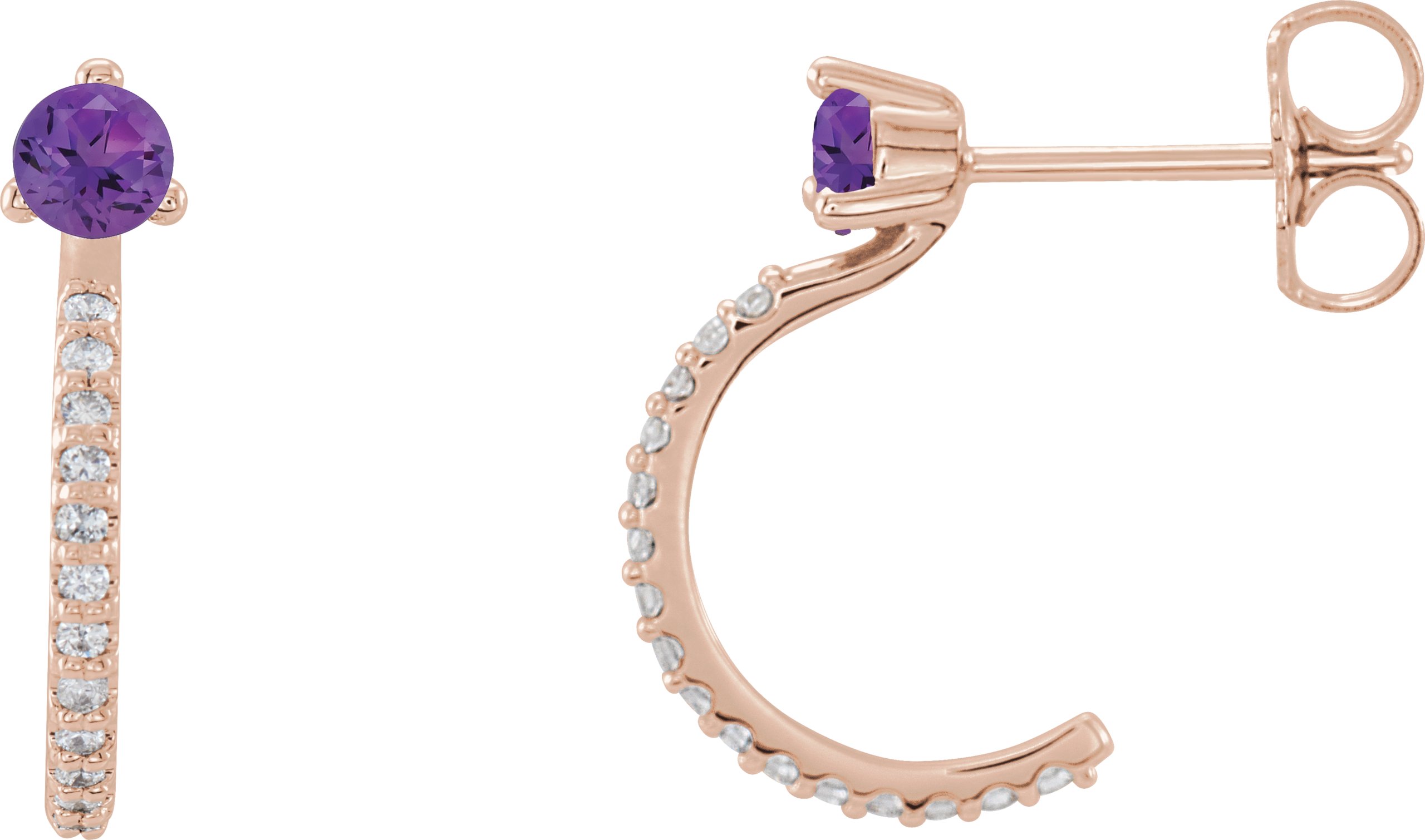 14K Rose Amethyst and .17 CTW Diamond Hoop Earrings Ref 14010653