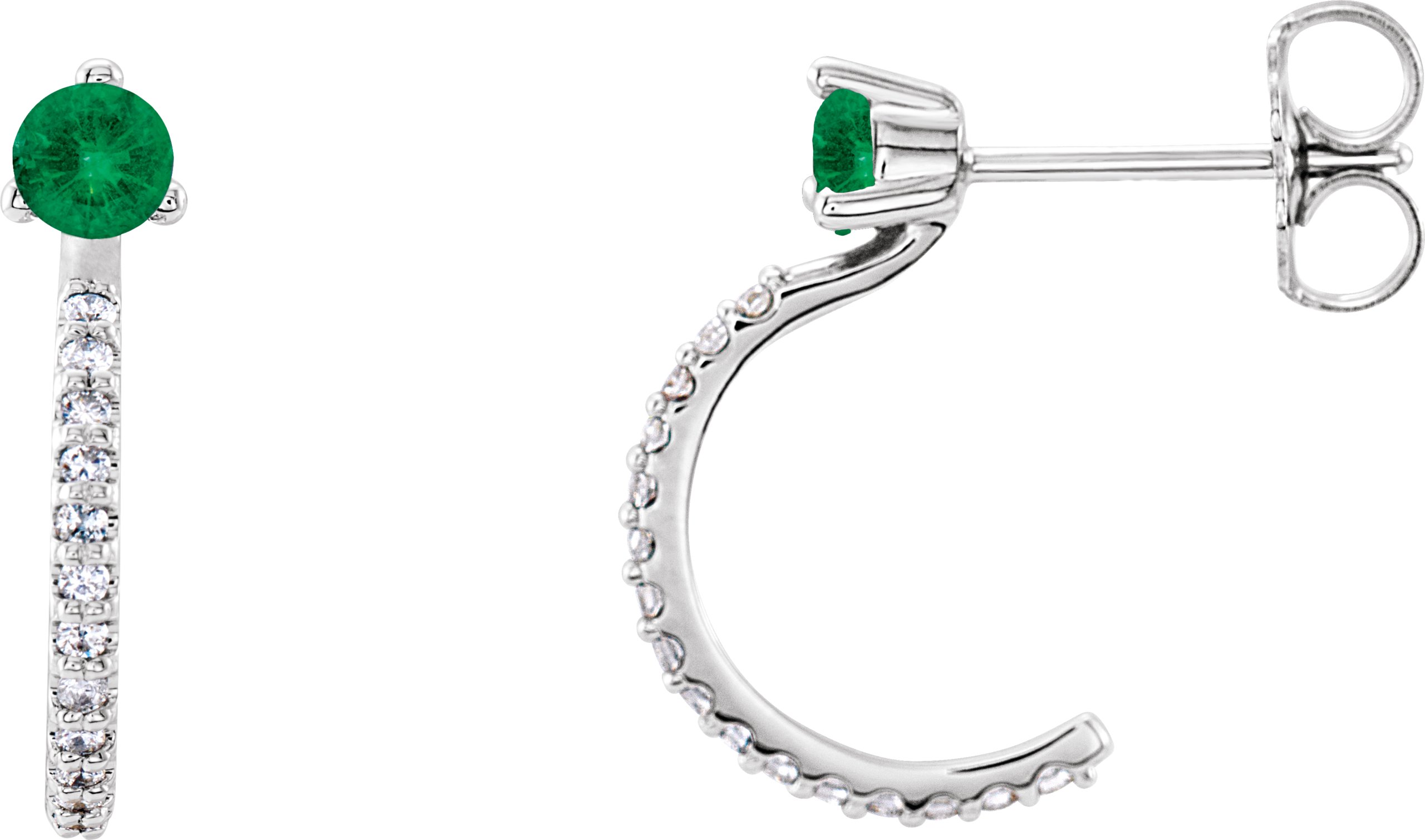 14K White Lab-Grown Emerald & 1/6 CTW Natural Diamond Hoop Earrings