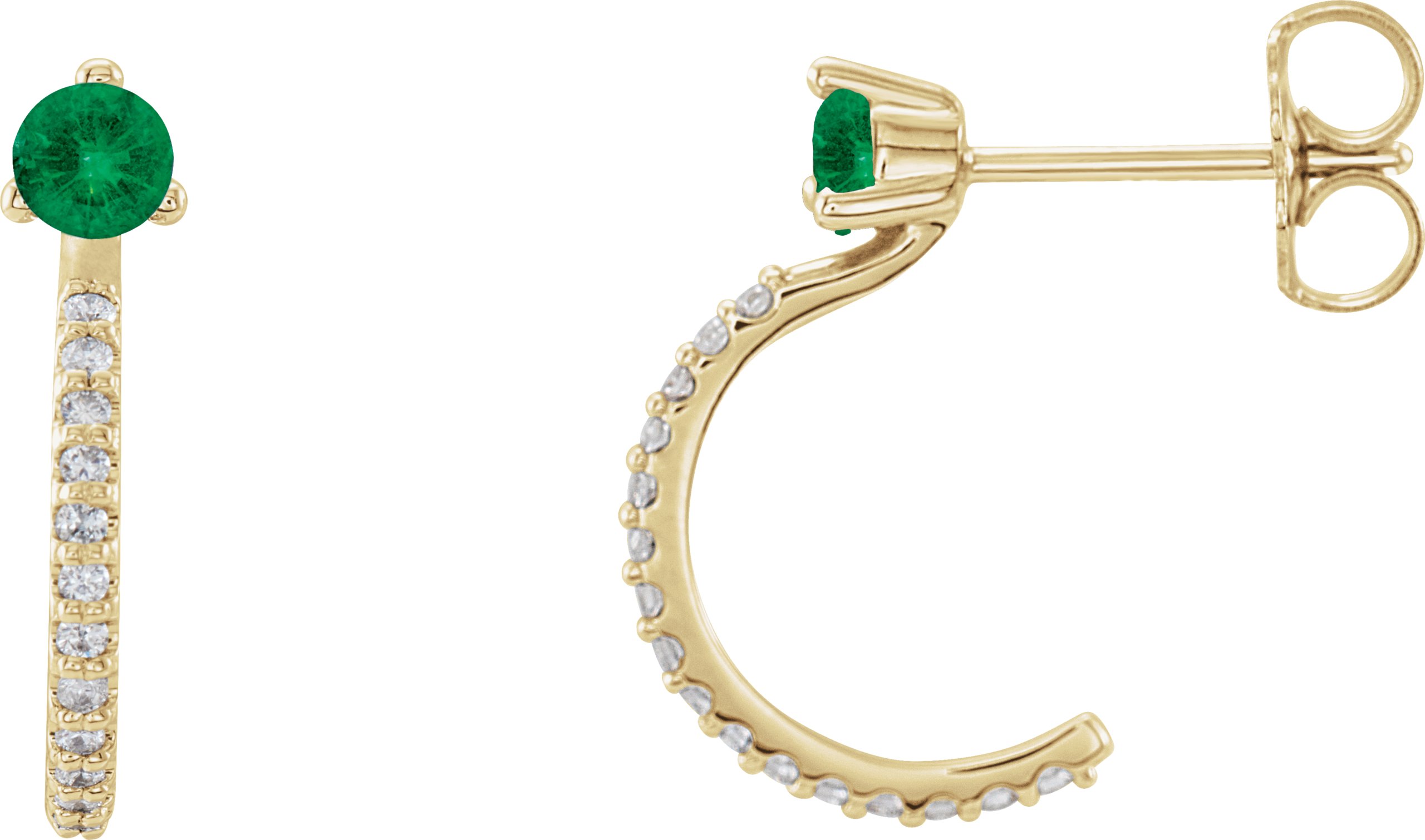 14K Yellow Lab-Grown Emerald & 1/6 CTW Diamond Hoop Earrings