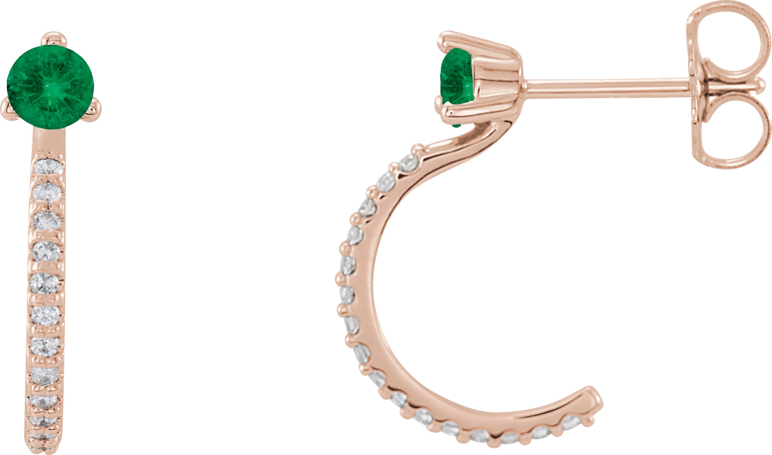 14K Rose Chatham® Lab-Created Emerald & 1/6 CTW Diamond Hoop Earrings