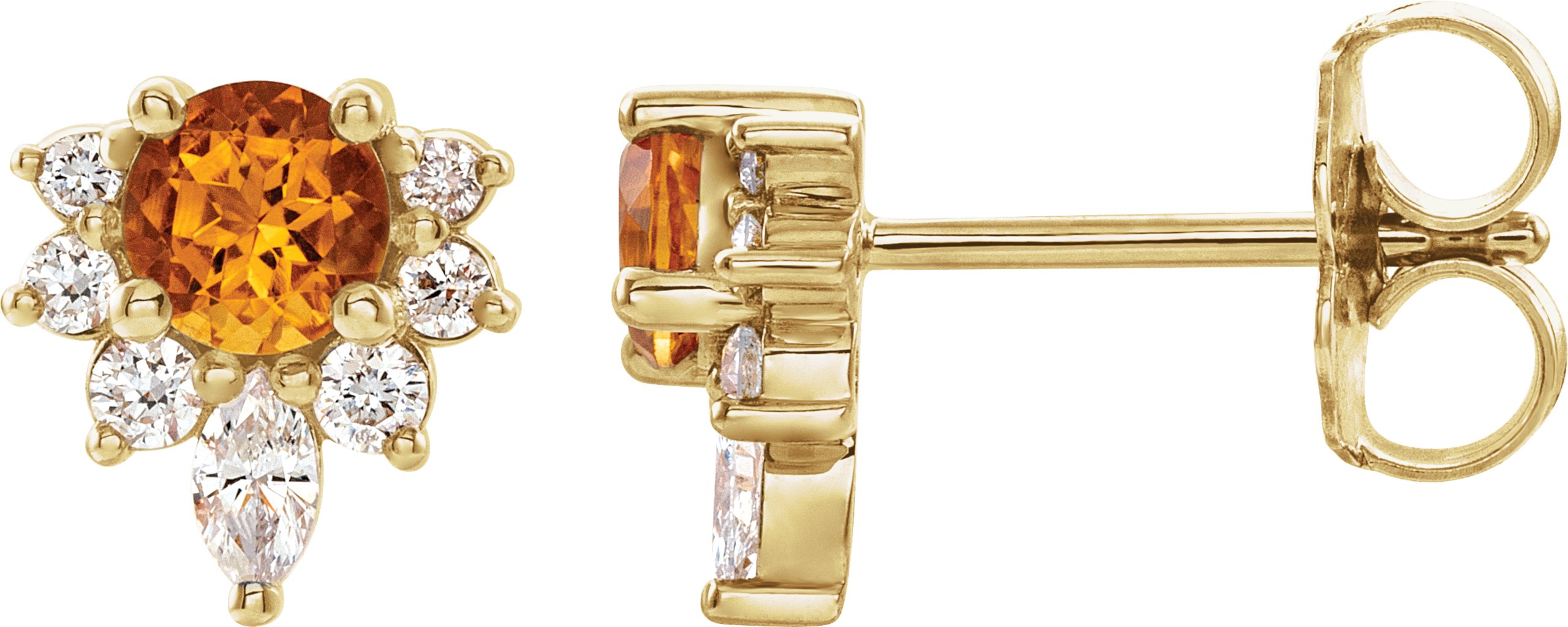 14K Yellow Natural Citrine & 1/6 CTW Natural Diamond Earrings