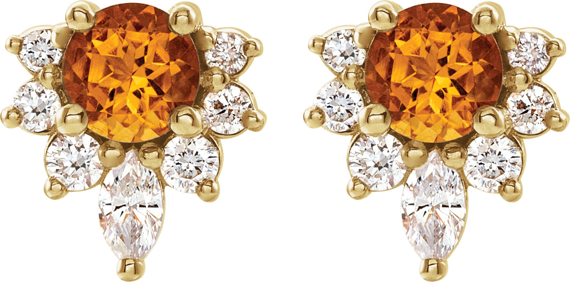 14K Yellow Natural Citrine & 1/6 CTW Natural Diamond Earrings