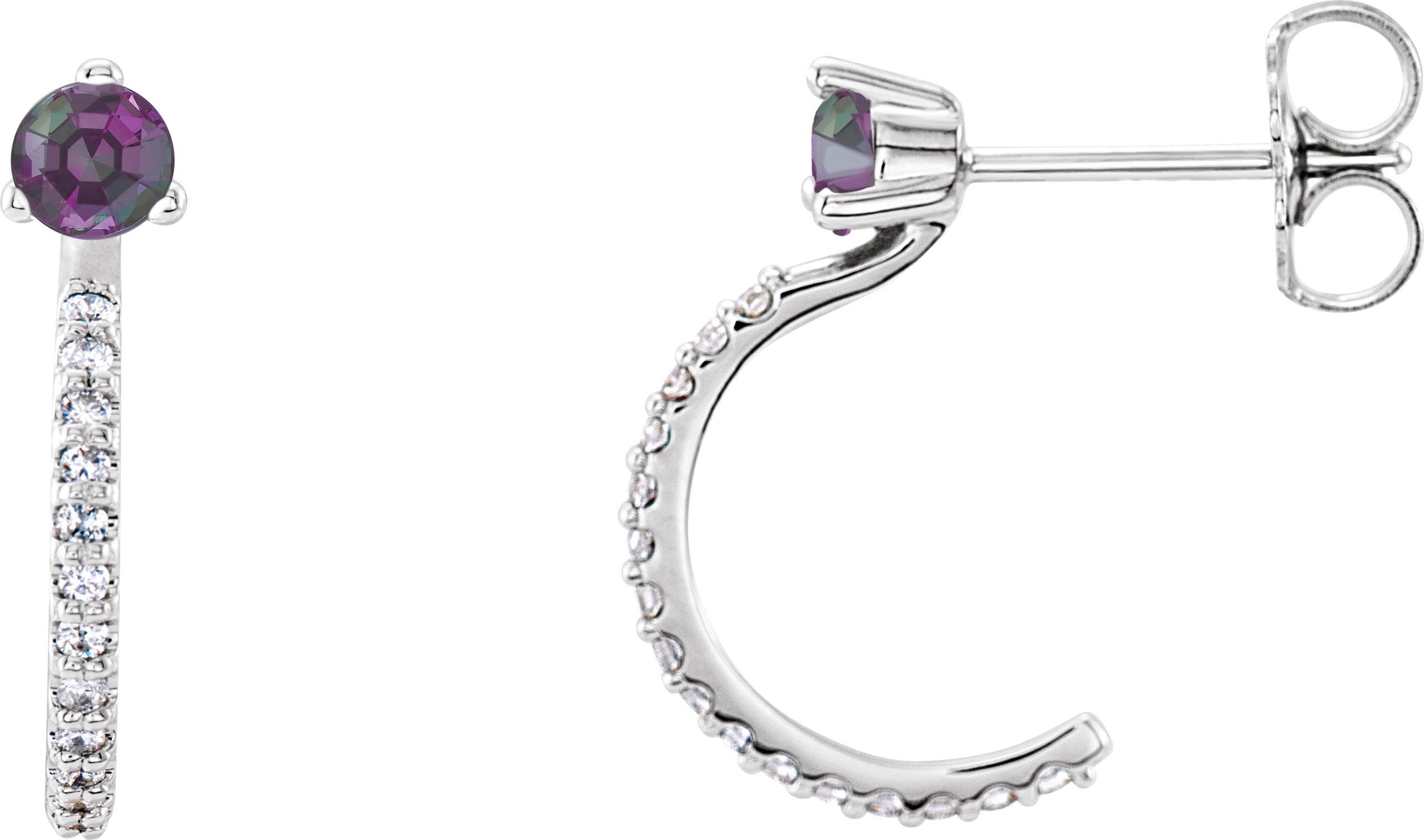 14K White Chatham Lab Created Alexandrite and .17 CTW Diamond Hoop Earrings Ref 14010676