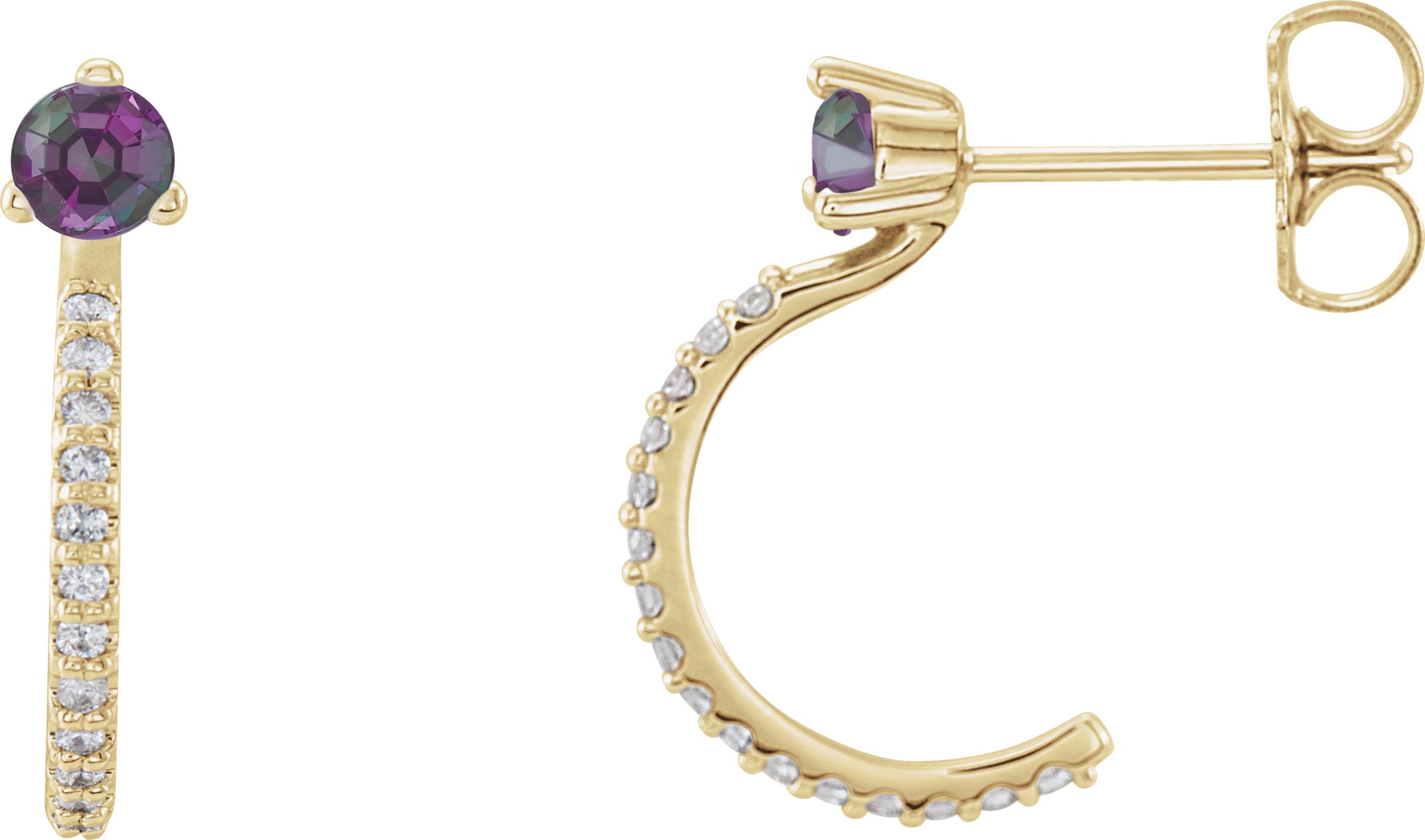 14K Yellow Chatham Lab Created Alexandrite and .17 CTW Diamond Hoop Earrings Ref 14010677