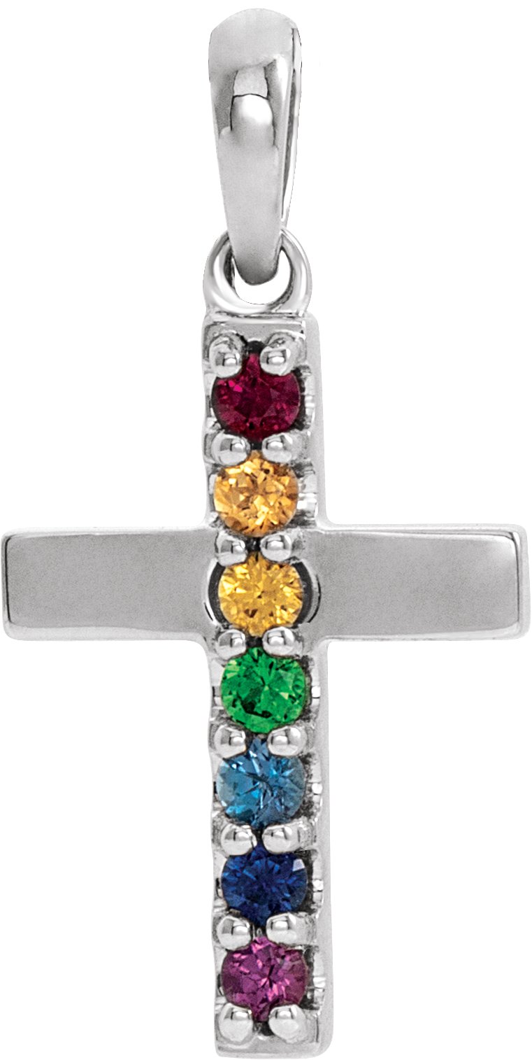 Sterling Silver Genuine Multi-Gemstone Cross Pendant