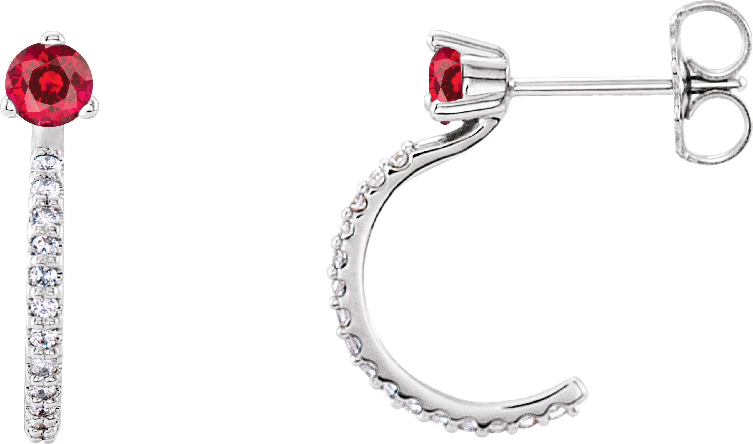 Platinum Chatham Lab Created Ruby and .17 CTW Diamond Hoop Earrings Ref 14010689