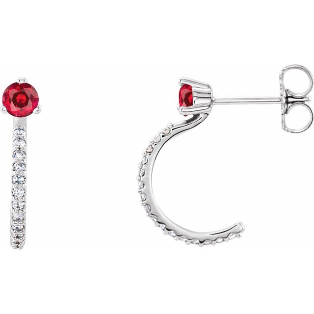 Sterling Silver Lab-Grown Ruby & 1/6 CTW Natural Diamond Hoop Earrings