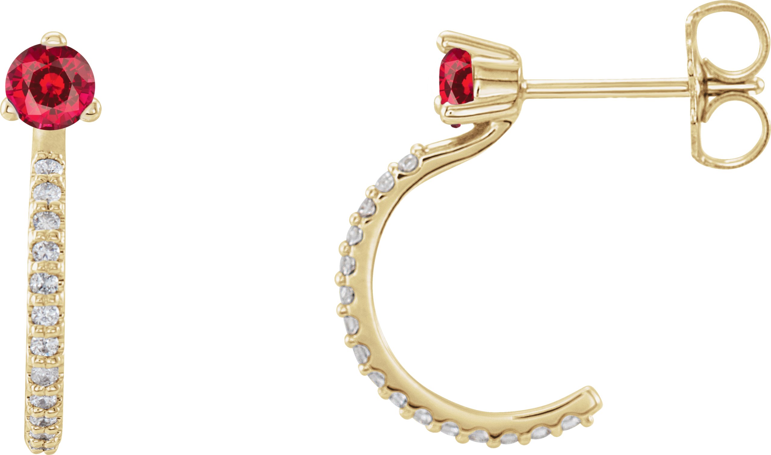 14K Yellow Ruby and .17 CTW Diamond Hoop Earrings Ref 14010682