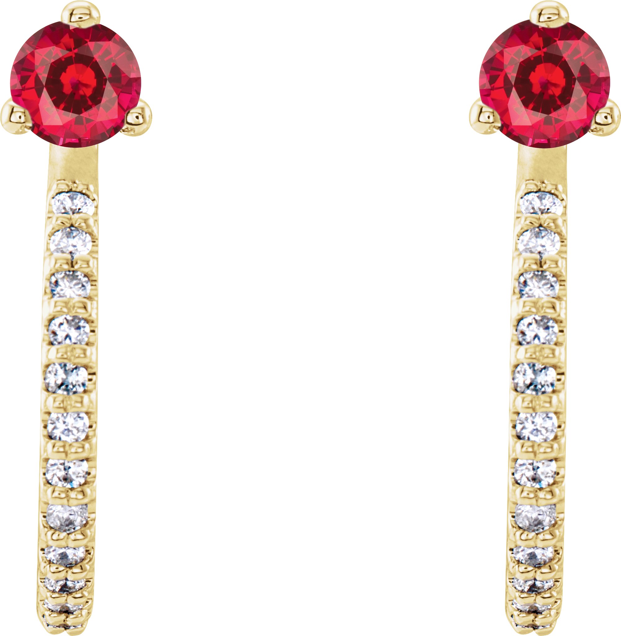 14K Yellow Lab-Grown Ruby & 1/6 CTW Diamond Hoop Earrings