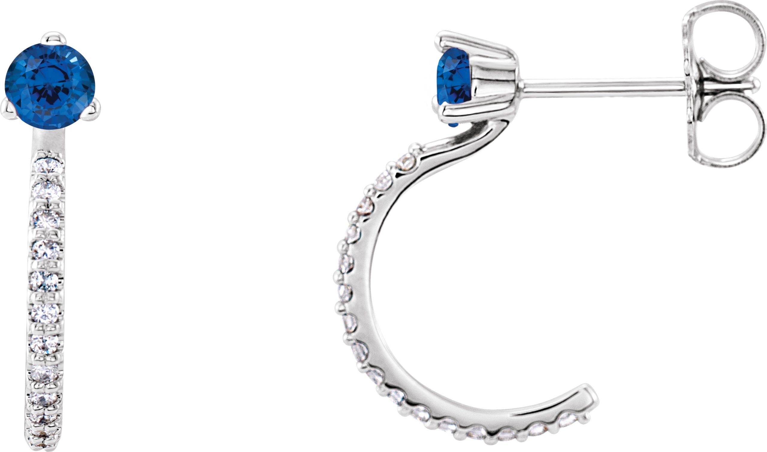 14K White Blue Sapphire and .17 CTW Diamond Hoop Earrings Ref 14010696